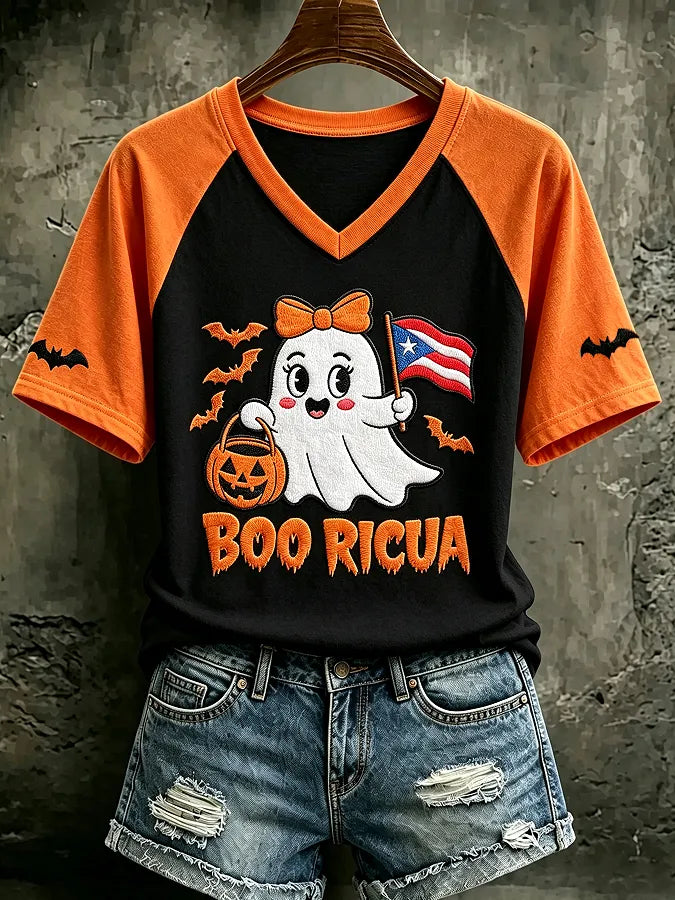 🎃Women's Casual Boricua Halloween Printed Short-Sleeve T-Shirt