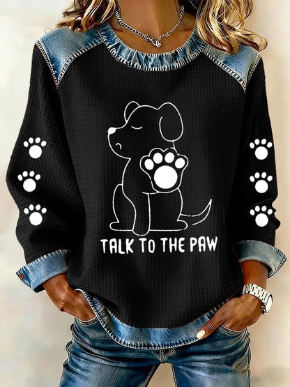 Women's Talking With Paws Funny Puppy Print Sweatshirt