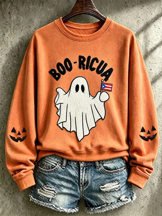 🎃Women's Puerto Rico Halloween Printed Long-Sleeve Sweatshirt