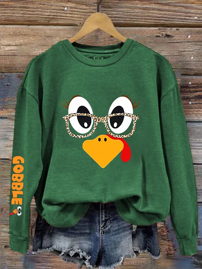 Women's Cute Turkey Fall Thanksgiving Printed Sweatshirt