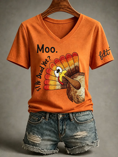 Women's Retro Moo! Is He Dead Yet ? DTF Print T-Shirt