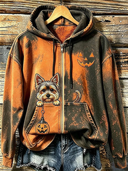 Women's Halloween Cute Dog Pumpkin Face Print Casual Sweatshirt