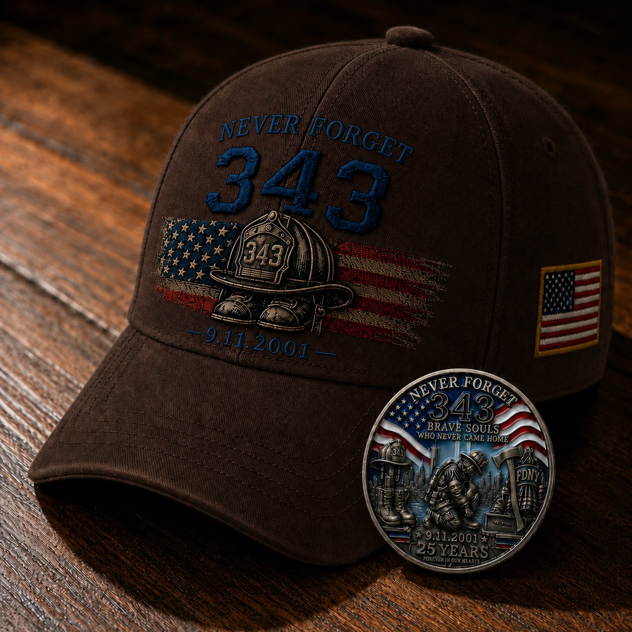 🧢Never Forget 343 Memorial Cap 🎁 Buy the Cap Get the Matching Tribute Coin FREE