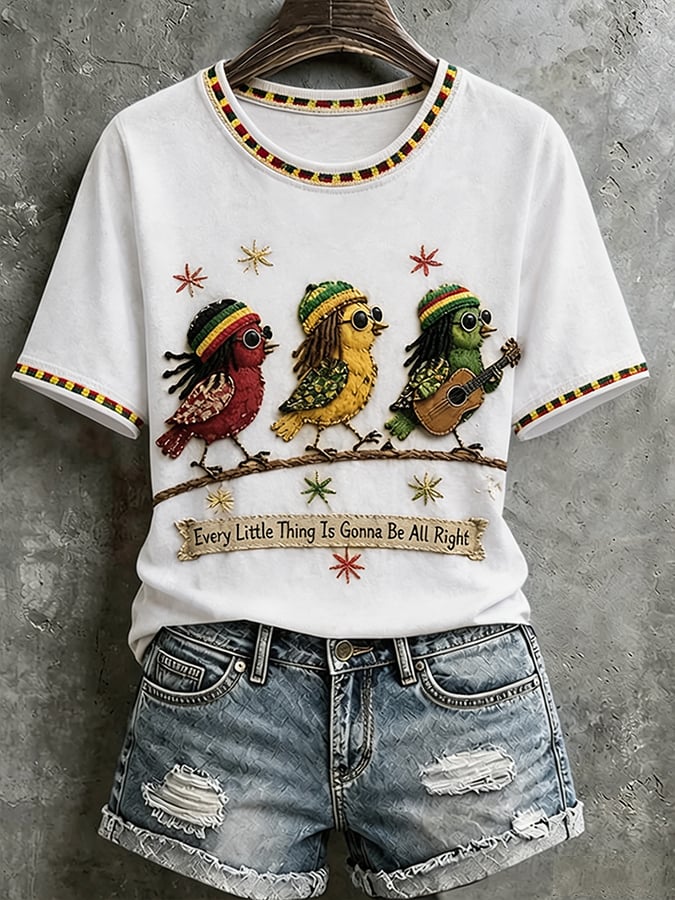 Women'S Printed Short-Sleeve T-Shirt With The Theme "Everything Will Eventually Go Smoothly, And Everything Will Be Alright"