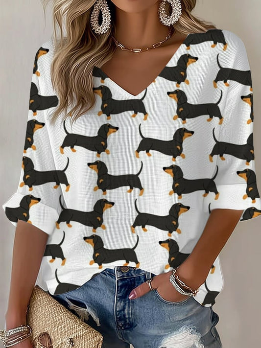 Women's Dachshund Print Waffle T-Shirt