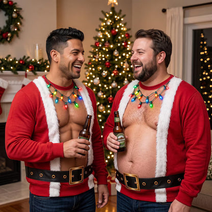 Funny Double Sided Fake Abs Santa Print Sweatshirt – Hilarious Christmas Party Sweater
