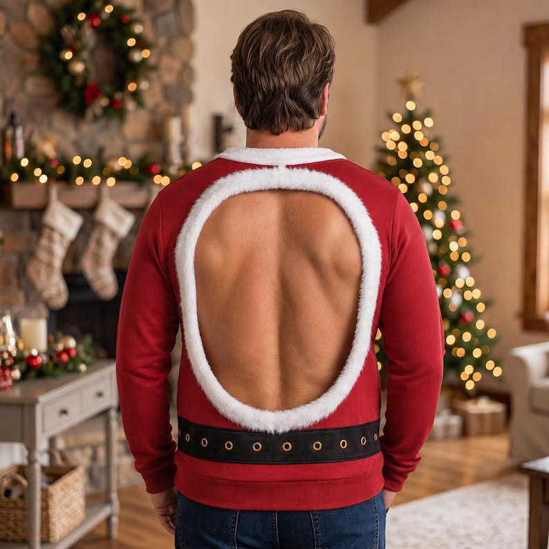 Funny Double Sided Fake Abs Santa Print Sweatshirt – Hilarious Christmas Party Sweater