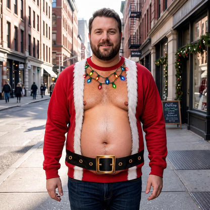 Funny Double Sided Fake Abs Santa Print Sweatshirt – Hilarious Christmas Party Sweater