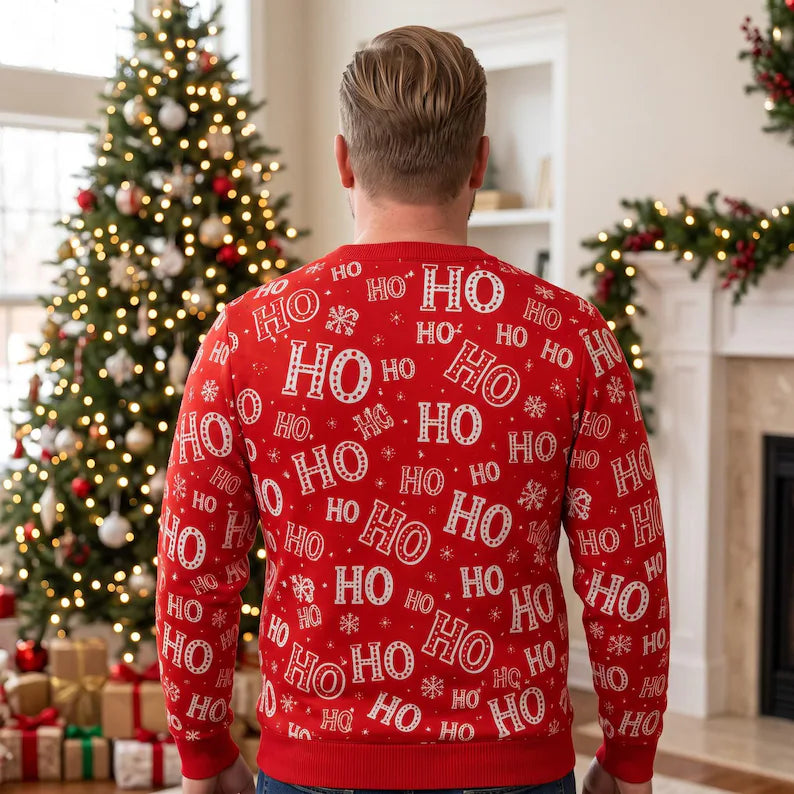 Funny Ho Ho Ho Fake Abs Santa Print Sweatshirt – Hilarious Xmas Gag Jumper