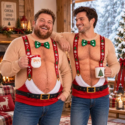 Funny Santa Abs Christmas Sweatshirt – 3D Hairy Chest Design