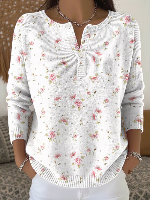 Women's Plants Flowers Print Knit Top