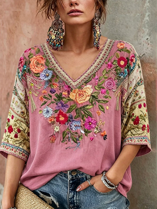 Women's Breast Cancer Awareness Pink Floral Art Printed T-Shirt