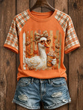 Women's Preppy Fall Goose Round Neck Short Sleeve T-shirt