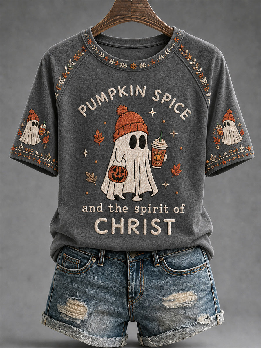Women's Pumpkin Spice And The Spirit Of Christ Print Casual Tee