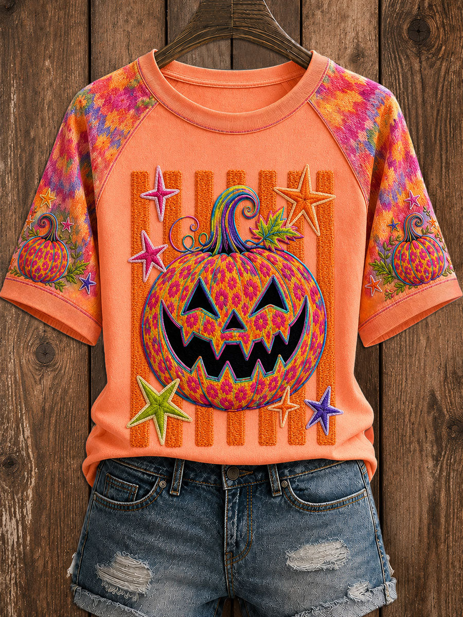 Women's Halloween Pumpkin  Round Neck Short Sleeve T-shirt