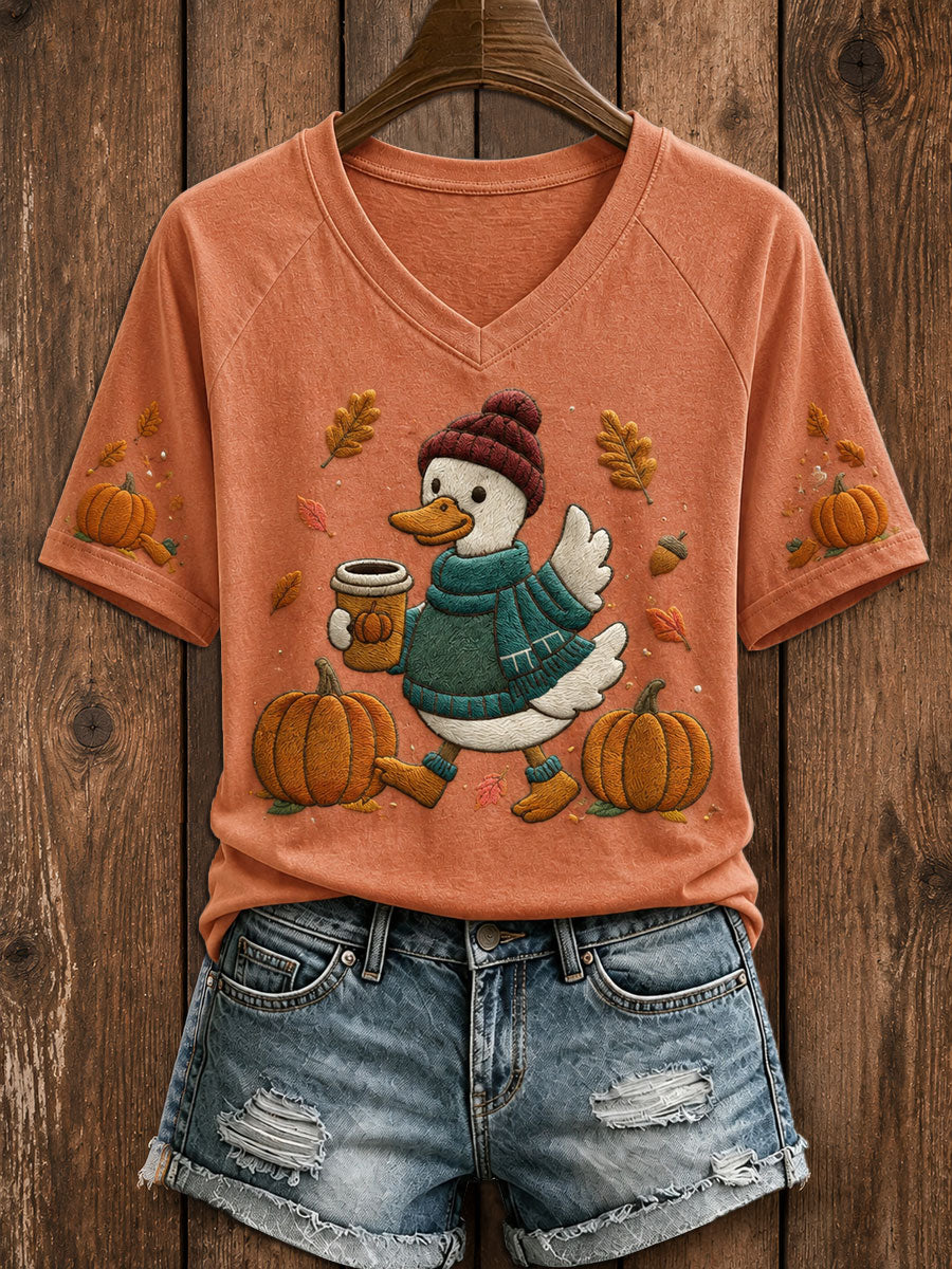 Women's Just a Fall Goose V-neck Off-shoulder Short Sleeve T-shirt