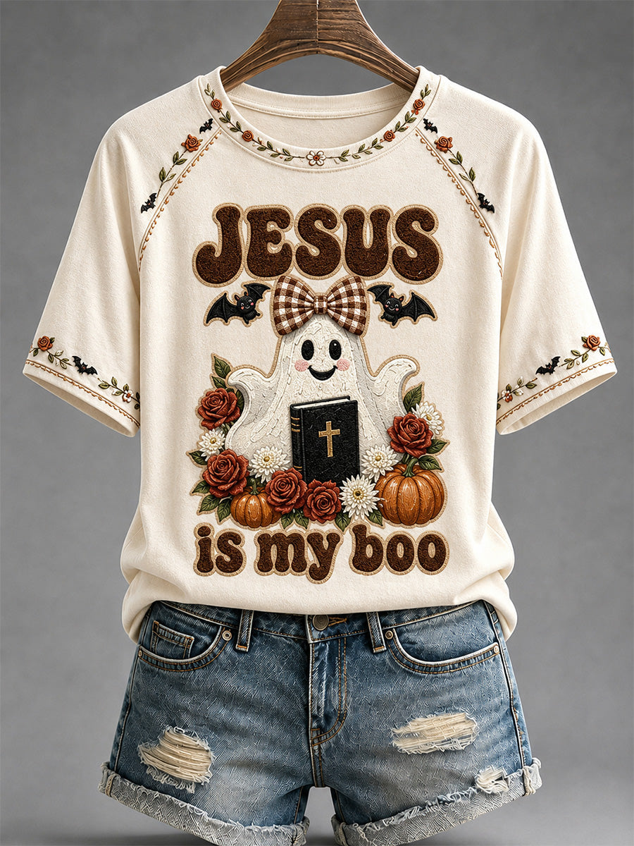 Women's Jesus Is My Boo Print Casual Tee