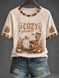 Women's Cozy Season Ghost Pumpkin Spice O-neck Short Sleeve T-shirt
