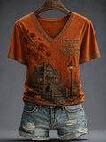 Women's OCTOBER IN NEW ENGLAND Printed V-neck T-shirt