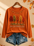 Women's Fall Is My Favorite Color Printed Round neck long sleeve T-shirt