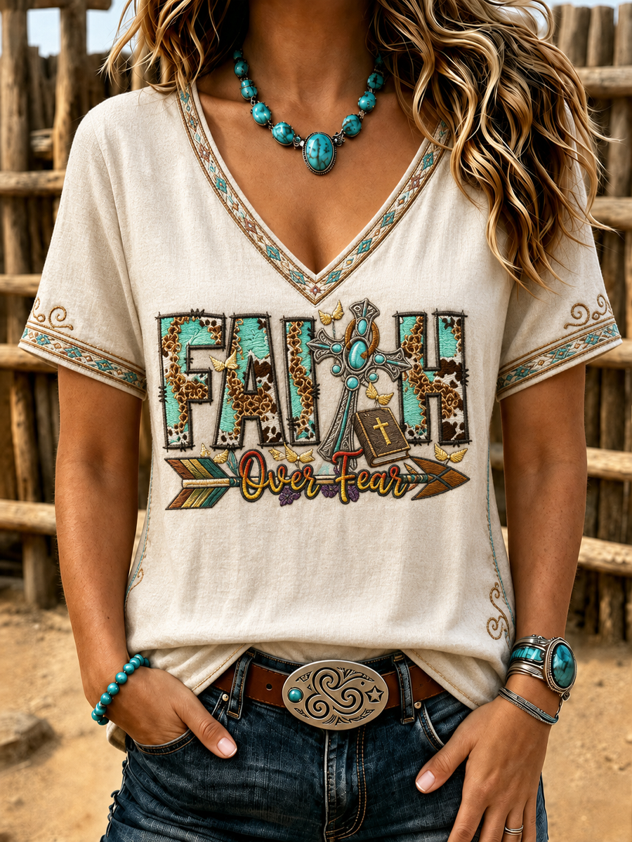 Women's Western-style faith Printed short-sleeved T-shirt