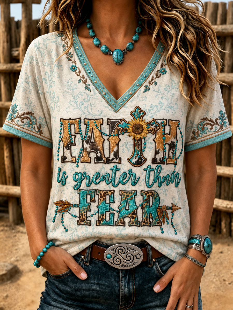 Women's Western-style faith Printed short-sleeved T-shirt