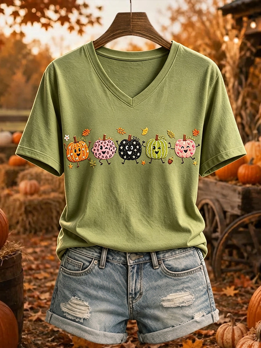 Women's Cute Pumpkin Squad Fall Art Print Short-sleeved T-shirt