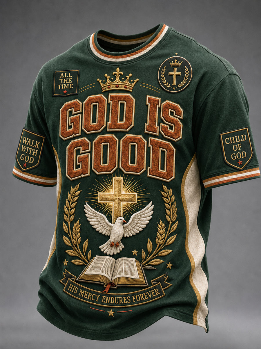 Men's Christian God Is Good Cross O-neck Short Sleeve T-shirt