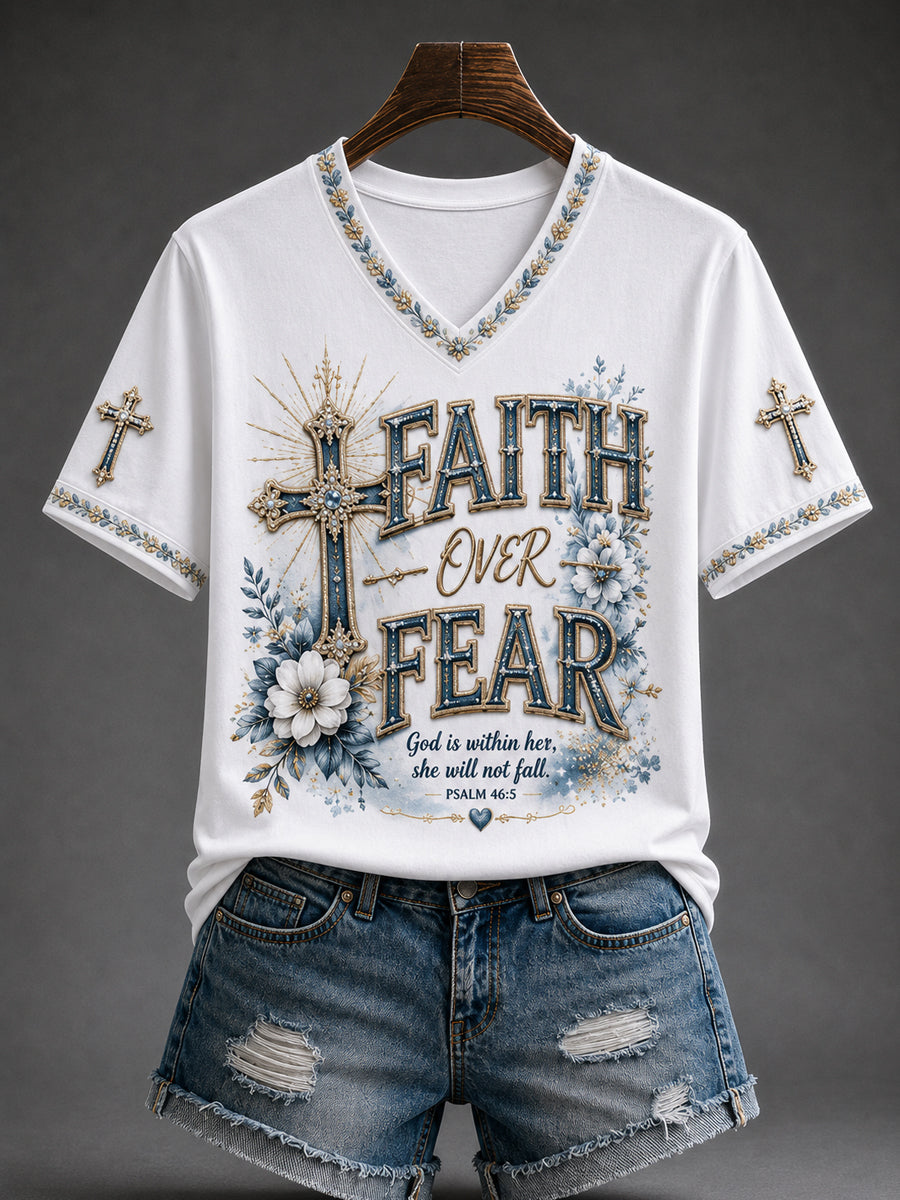 Women's Christian  Faith Over Fear Cross Short Sleeve T-shirt