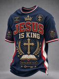 Men's Christian Jesus Is King Cross O-neck Short Sleeve T-shirt