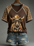 Women's Fun Highland Cow V-Neck T-Shirts