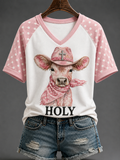 Women's Holy V-neck Off-shoulder Short-sleeved T-shirt