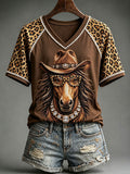 Women's Fun Western Horse V-Neck T-Shirts