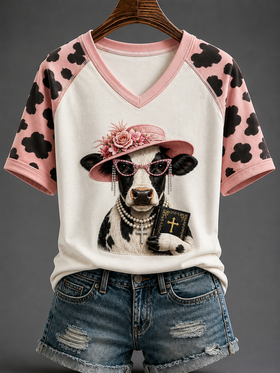 Women's Faith V-neck Off-shoulder Short-sleeved T-shirt