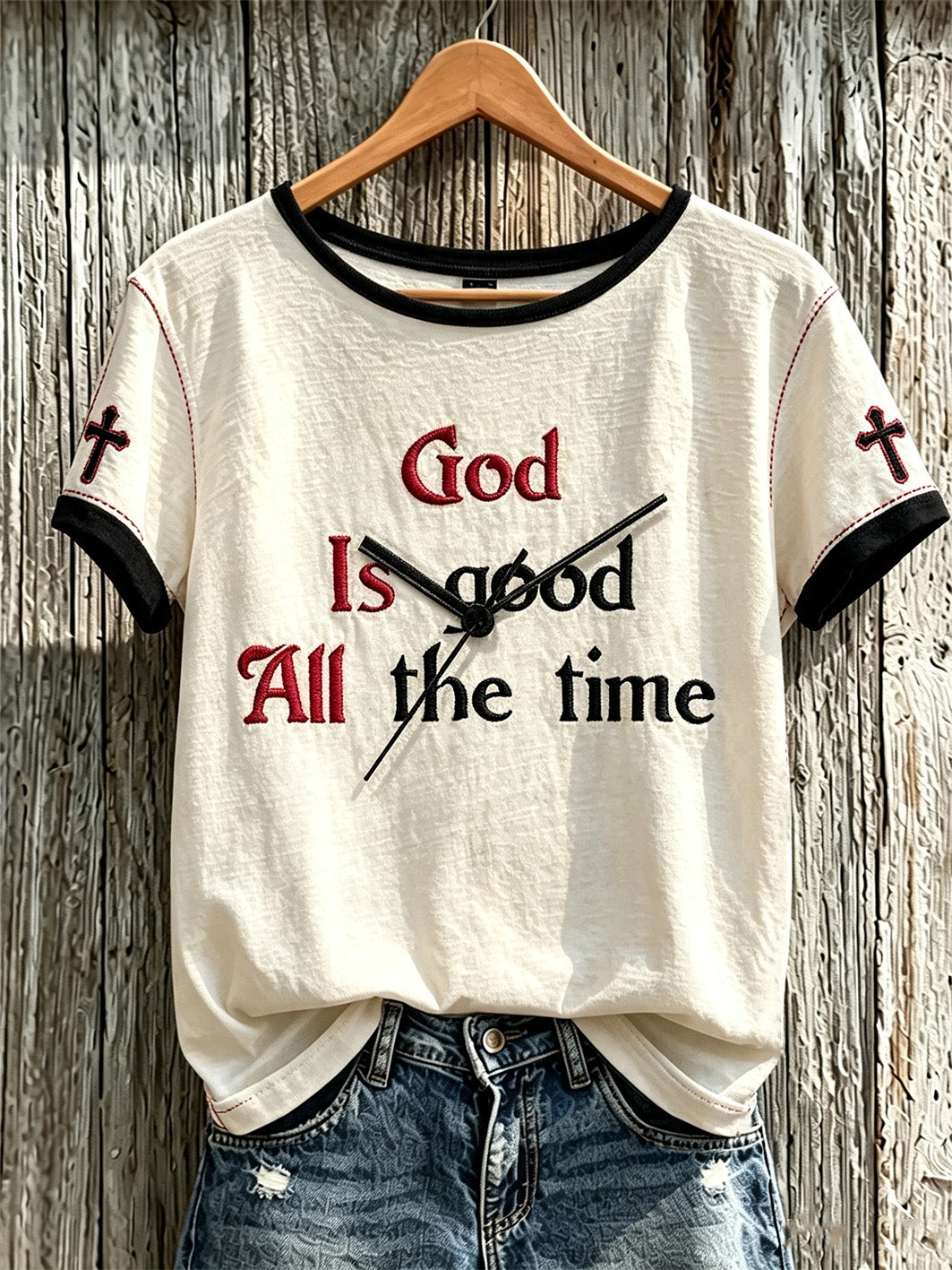 Women's faith-themed fun pattern printed casual short-sleeve T-shirt
