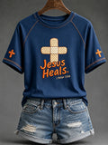 Women's Jesus Heals Faith Print Round Neck Short Sleeve T-shirt