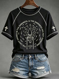 Women's Vintage Faith Print Round Neck Short Sleeve T-shirt
