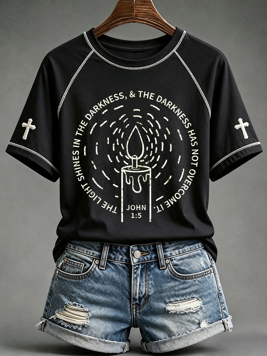 Women's Vintage Faith Print Round Neck Short Sleeve T-shirt