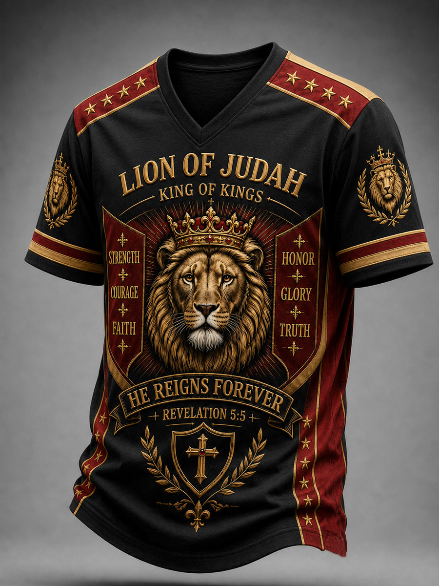 Men's Christian Lion of Judah Art  V-neck T-shirt