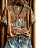 Women's Boots Bible Blessings Floral Cross Leopard Western Print short sleeve T-shirt