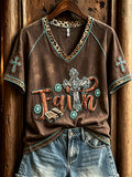 Women's Faith Turquoise Cross Leopard Western Print short sleeve T-shirt
