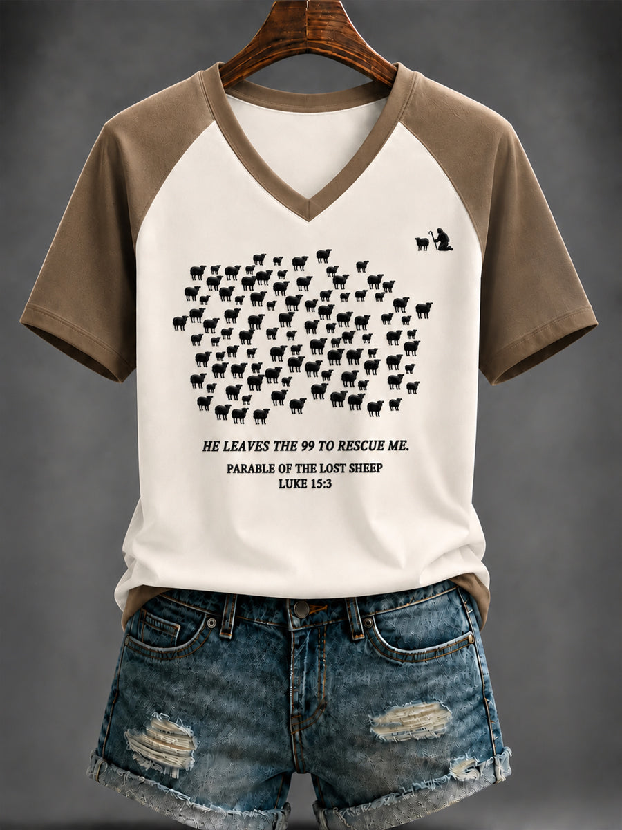 Women's HE LEAVES THE 99 TO RESCUE ME  Printed V-neck T-shirt