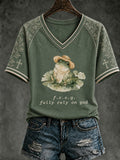 Women's Christian Fully Rely on God Frog V-neck Short Sleeve T-shirt