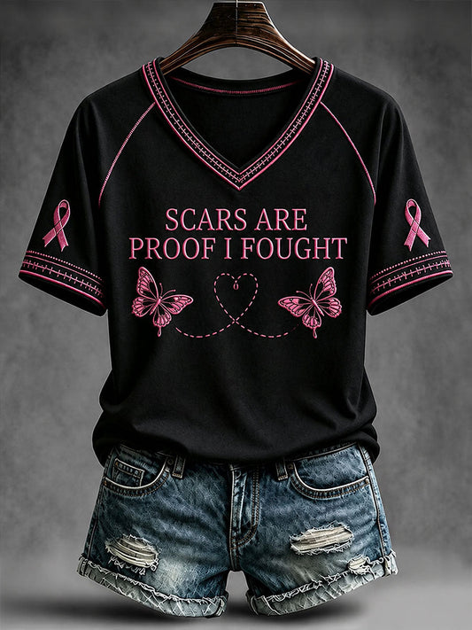 Women's Scars Are Proof I Fought V-neck T-shirt