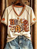 Women's autumn theme pattern casual short-sleeved T-shirt