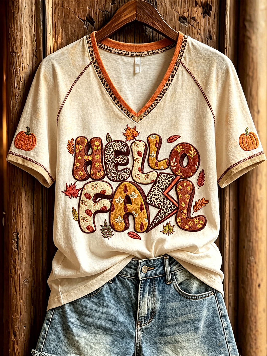 Women's autumn theme pattern casual short-sleeved T-shirt