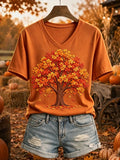 Women's Fall Tree Print Cozy Short-sleeved T-shirt