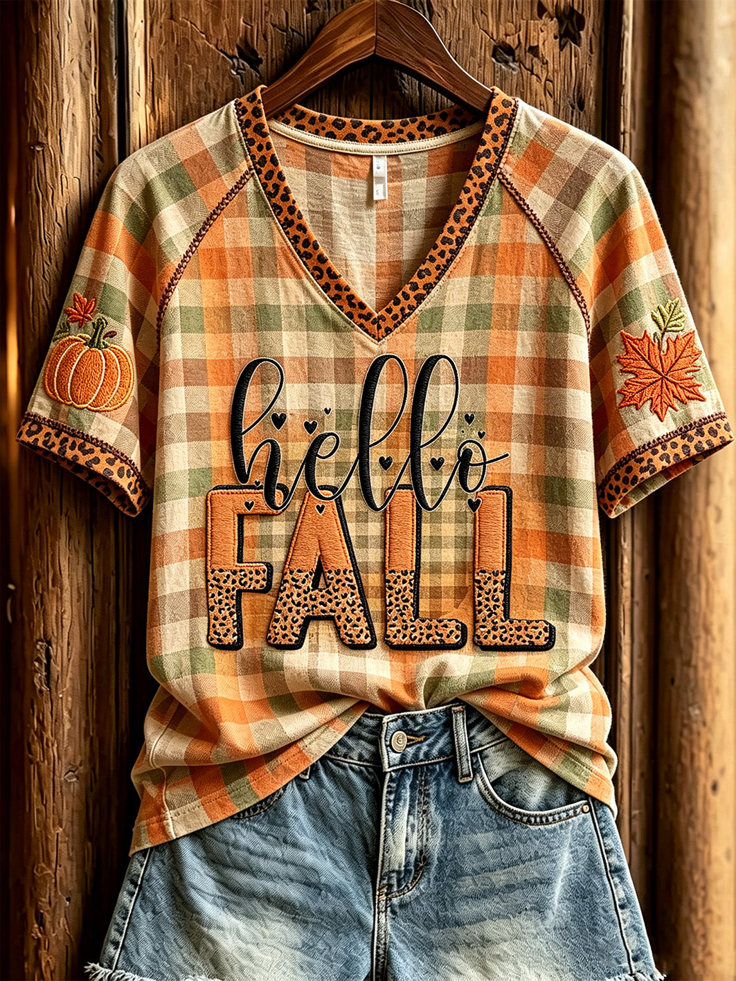 Women's autumn theme pattern casual short-sleeved T-shirt