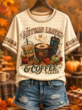 Women's Autumn Leaves & Coffee Please Print Casual Tee