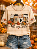 Women's Autumn Leaves & Coffee Please Print Casual Tee